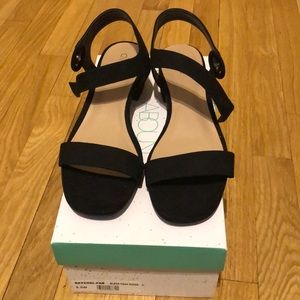 Black suede sandals with a wide width. Never worn!